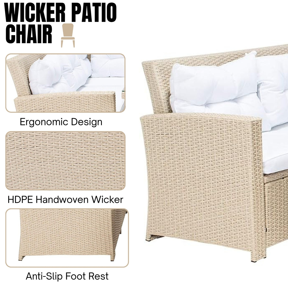 5-Piece Wicker Patio Conversation Set (Beige/White)