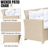 5-Piece Wicker Patio Conversation Set (Beige/White)