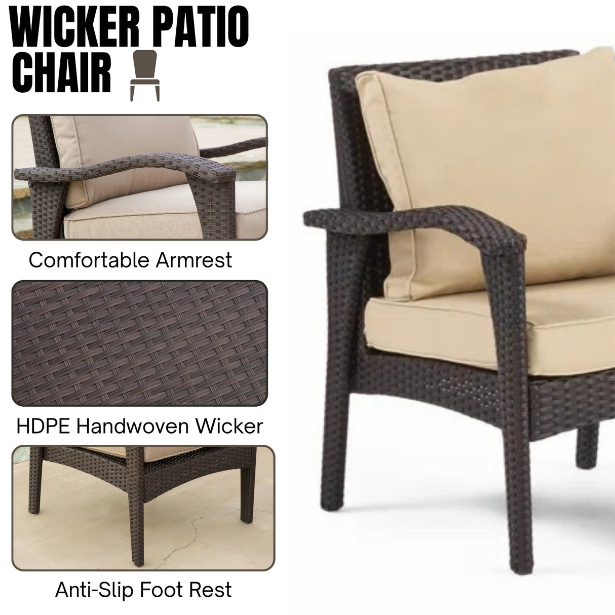 4 Pieces Patio Furniture Set, Outdoor Sectional Sofa