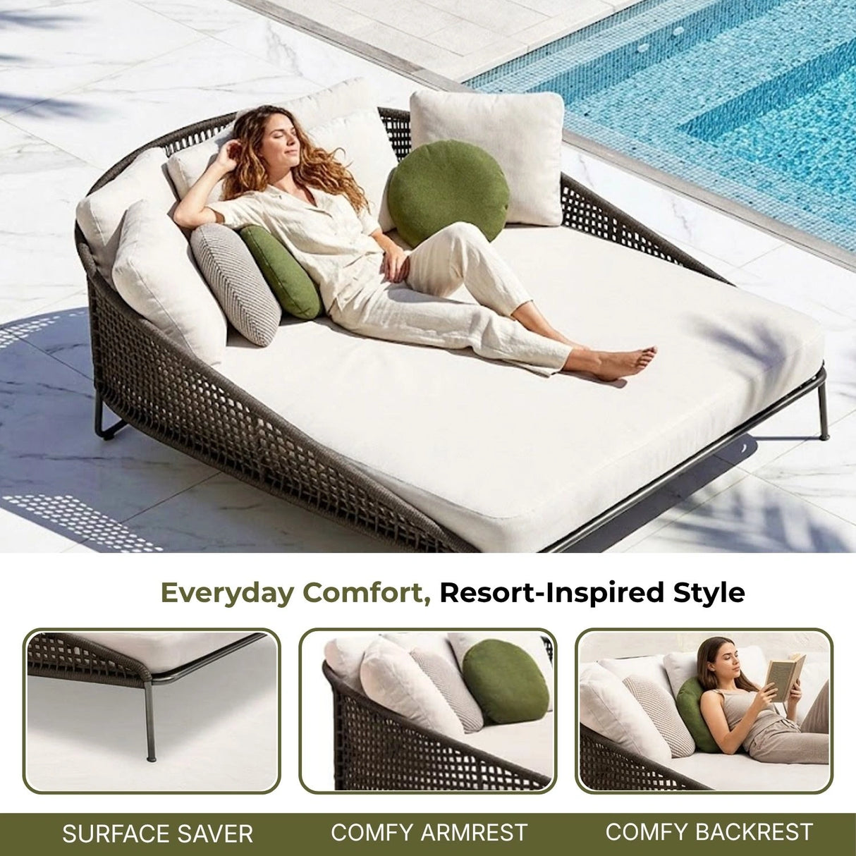 Outdoor Rope Patio Furniture Daybed (Brown and Cream)