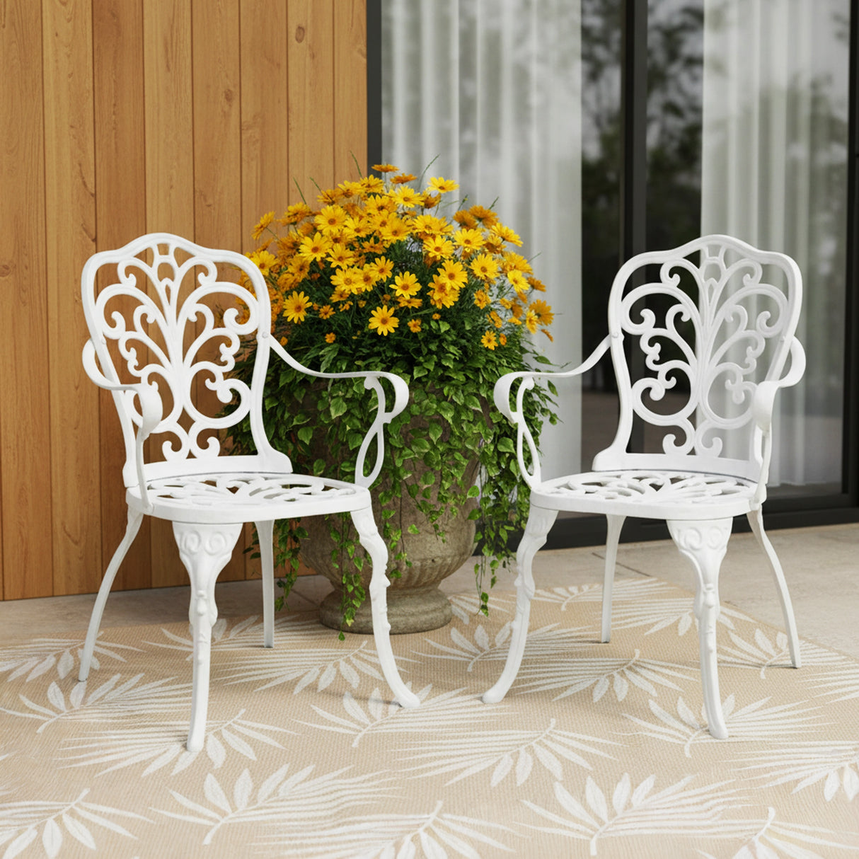 Outdoor Cast Aluminum Bistro Set with 2 Chairs (White)