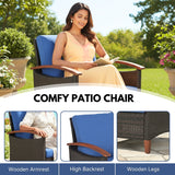 3-Piece Outdoor Wicker Patio Conversation Set (Dark Brown & Blue)