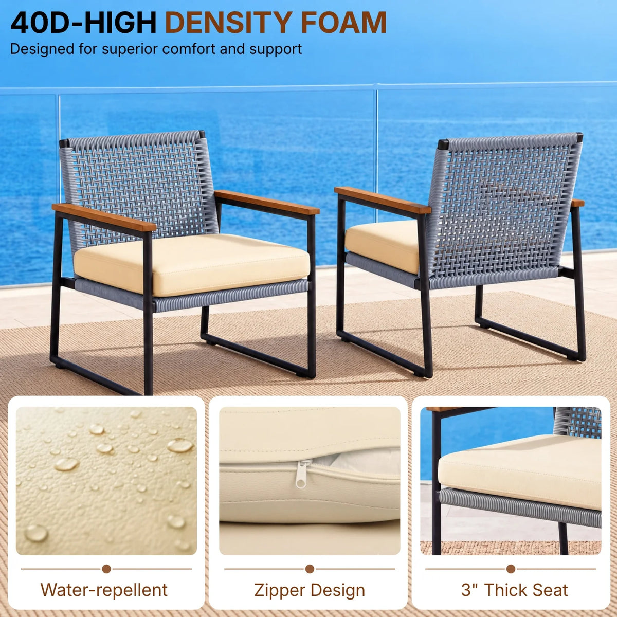 Outdoor 3-Piece Wicker Patio Set(Silver & Cream)