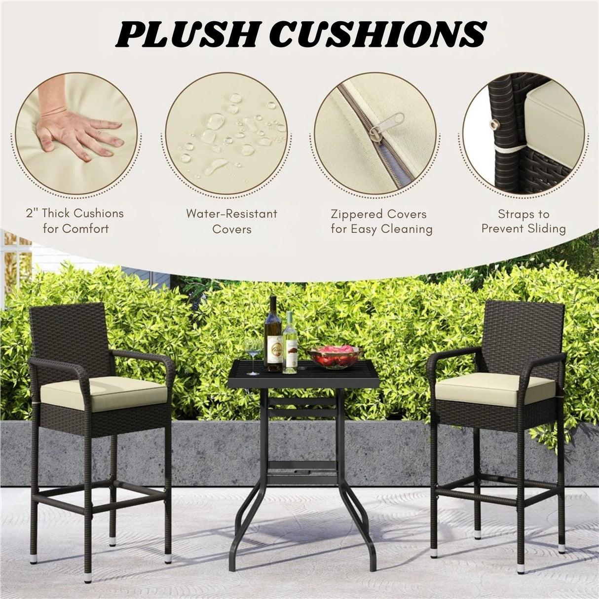 Outdoor Rattan Wicker 2-Piece Bar Chairs