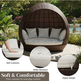 Outdoor Rattan Wicker Egg-Shaped Daybed (Dark Brown Wicker & Off-White)