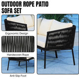 Outdoor Black Rope L-Shape All Weather Sectional Sofa Set
