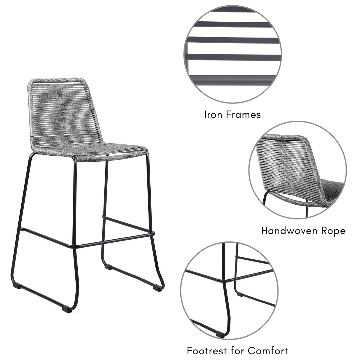 2-Piece Outdoor Rope Bar Chairs – Stylish Comfort Built to Last