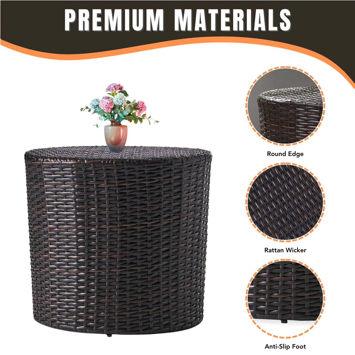 Dark Brown Wicker Garden Bistro End Table