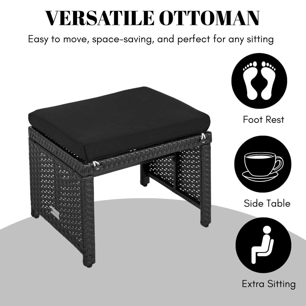 Set of 2 Wicker Ottomans, Multipurpose Outdoor Furniture