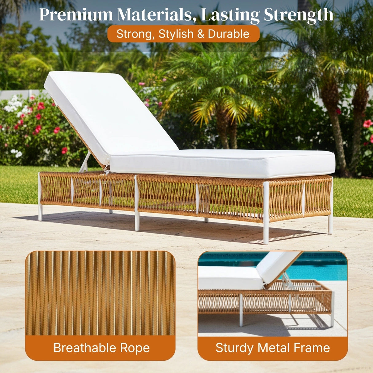 Outdoor Rope Lounge Chairs Set of 2 with Thick Cushions