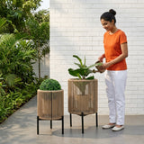 Outdoor Rope Set of 2 Planter with Metal Stand (Beige)
