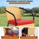 3 Piece Outdoor Wicker Patio Furniture Set (Beige & Red)