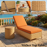 Outdoor Wicker Rattan Lounger Set of 2 with Patio Umbrella (Beige & Orange)