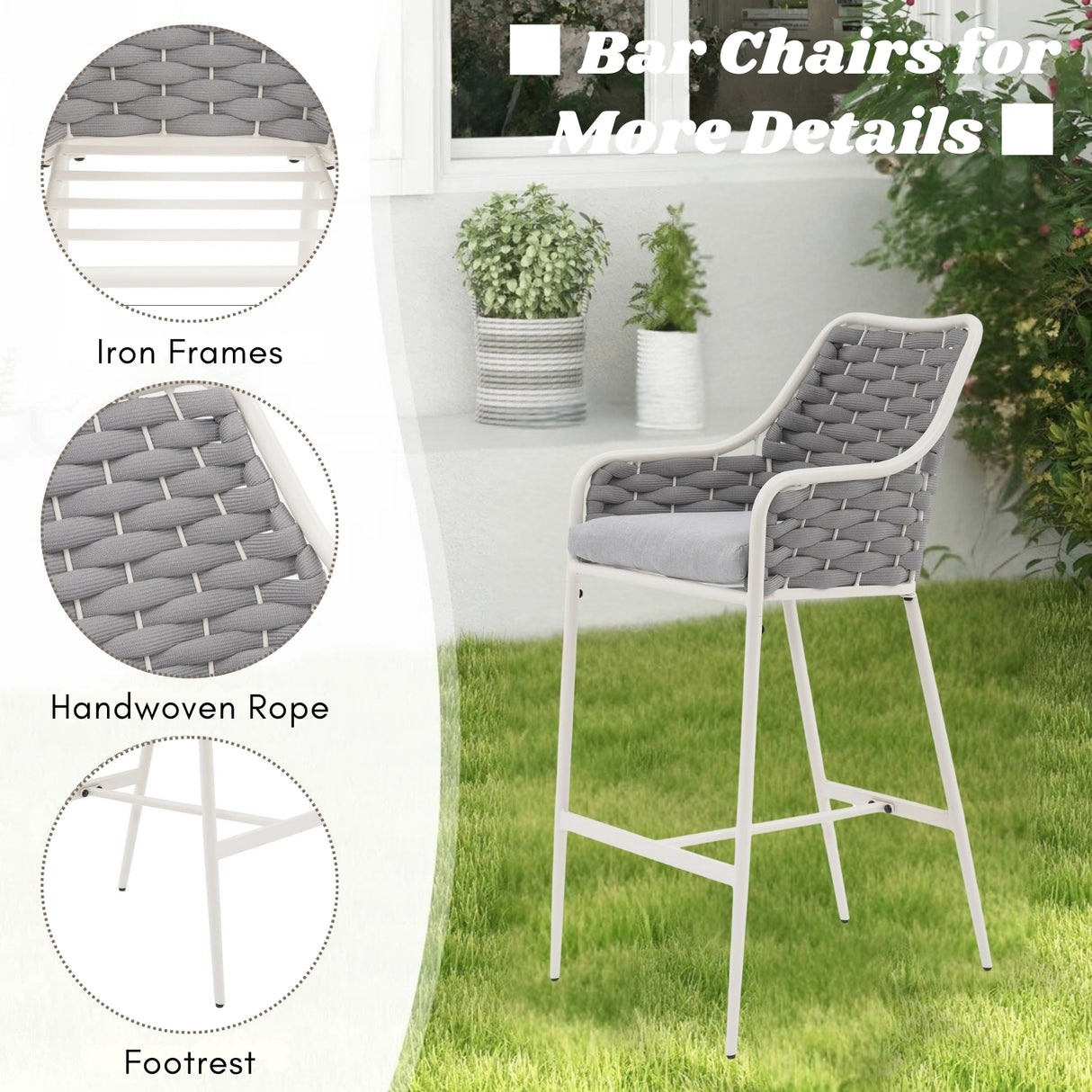 2-Piece Outdoor Rope Bar Chairs – Stylish Comfort Built to Last