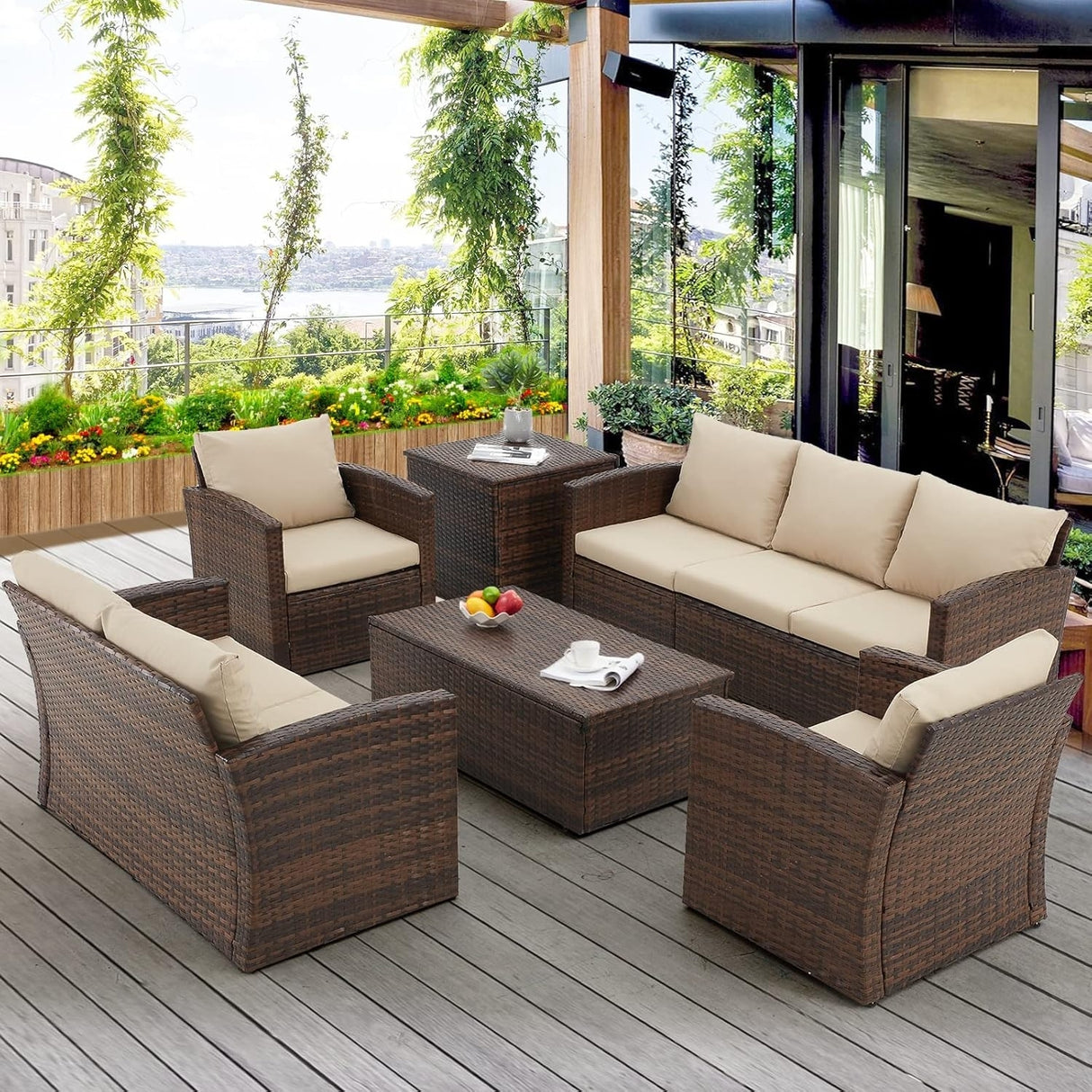Outdoor 7-Seater Wicker Sectional Sofa Set