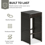 7-Piece Outdoor Rattan Wicker Bar Set with Glass Top Table
