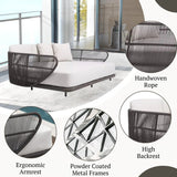 Outdoor Grey Rope Patio Daybed With Off-White Cushion