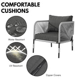Outdoor Rope 5-Seater Sofa Set With Glass Top Table