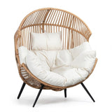 Outdoor Wicker Egg Chair with Plush Cushions (Beige & Off-White)