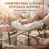 4-Piece Outdoor Wicker Egg Chair Set with Ottomans (Beige & Off-White)