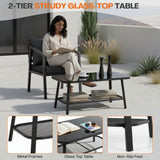 4-Piece Outdoor Rope Sofa Set With Glass Top Table