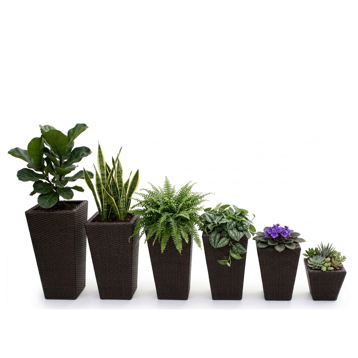 Tall Tapered Set of 6  Outdoor Wicker Planter (Dark Brown)