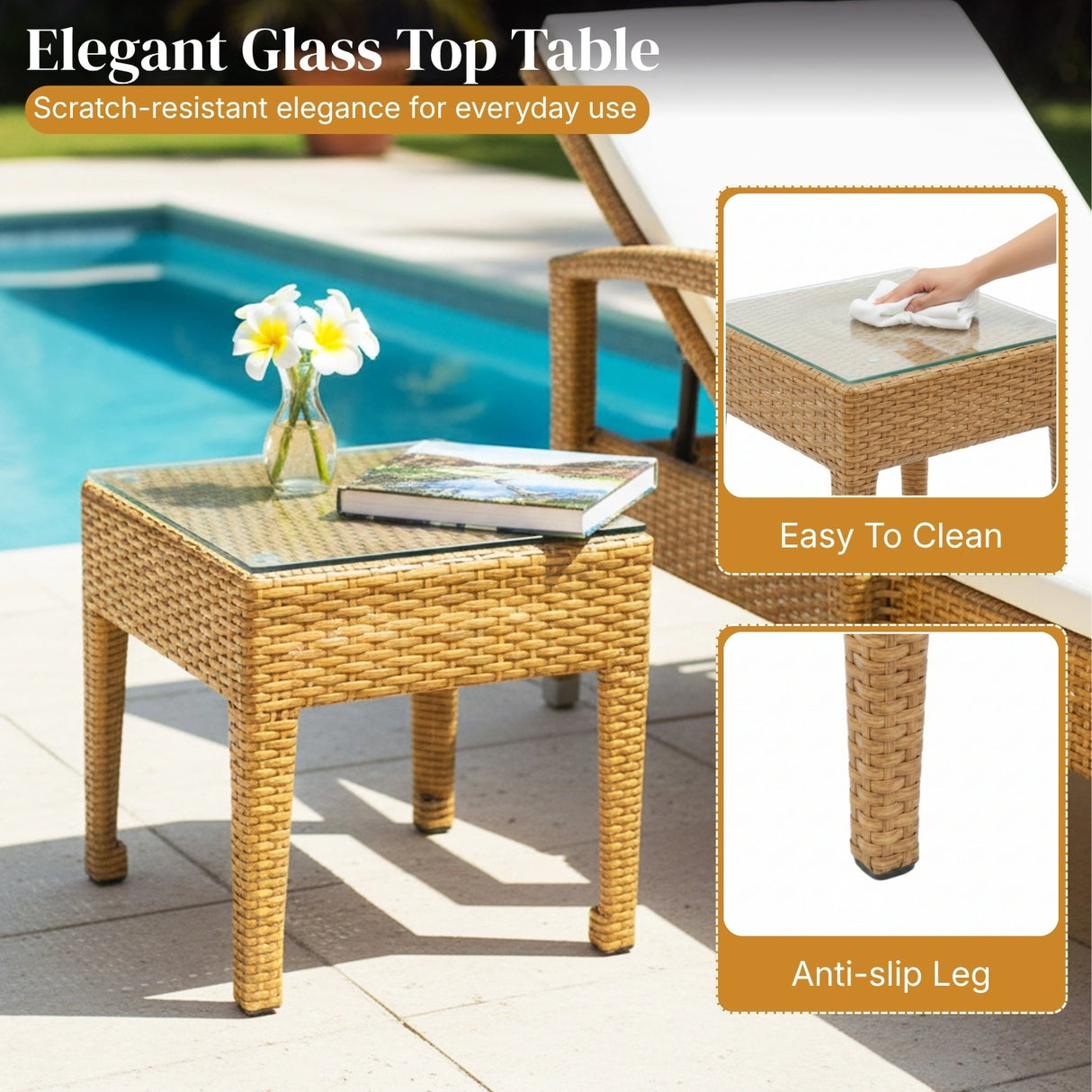 Outdoor Wicker Lounge Chair With Side Table