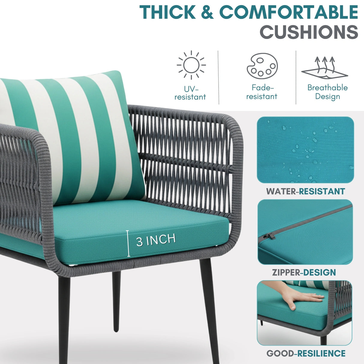 Outdoor 4-Seater Rope Conversation Set(Grey & Sky-blue)