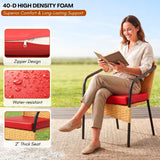 3 Piece Outdoor Wicker Patio Furniture Set (Beige & Red)