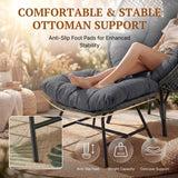 4-Piece Outdoor Wicker Egg Chair Set with Ottomans (Black & Dark Grey)