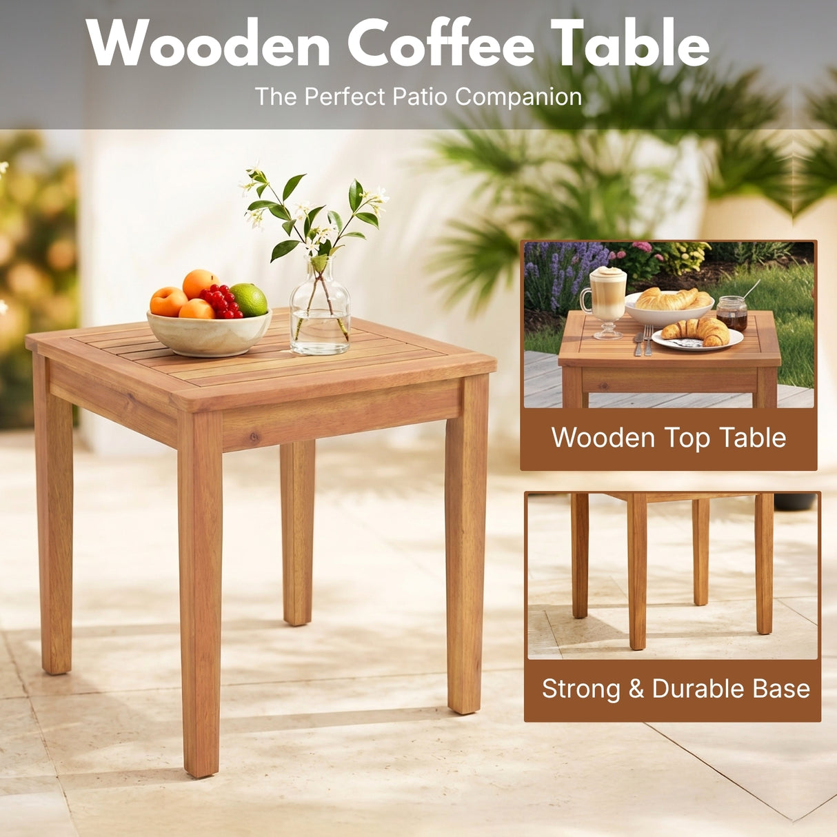 Outdoor Wicker Patio Conversation Set with Teak Wood Frame & Center Table