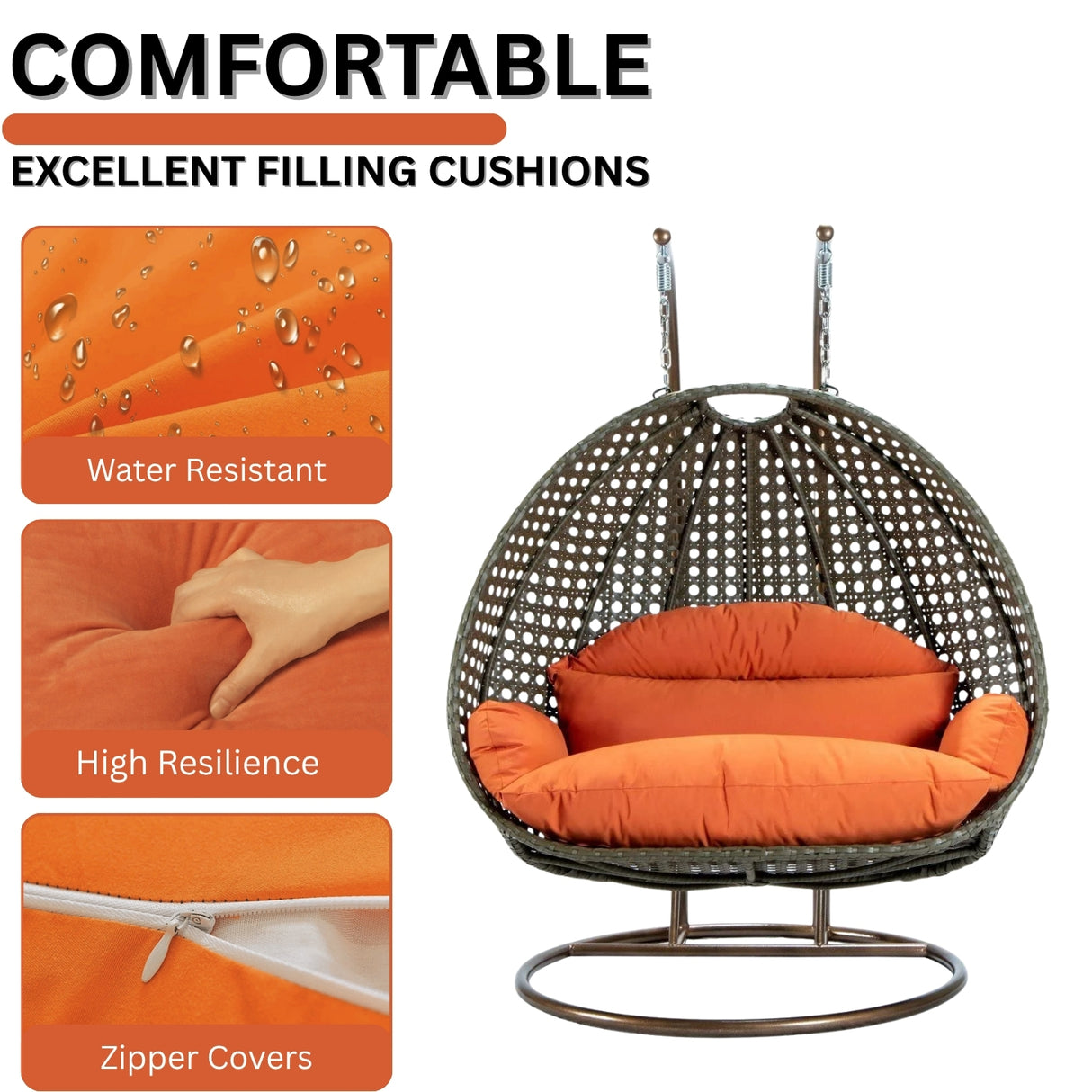Double Seater Hanging Swing Chair (Dark Brown/Orange)