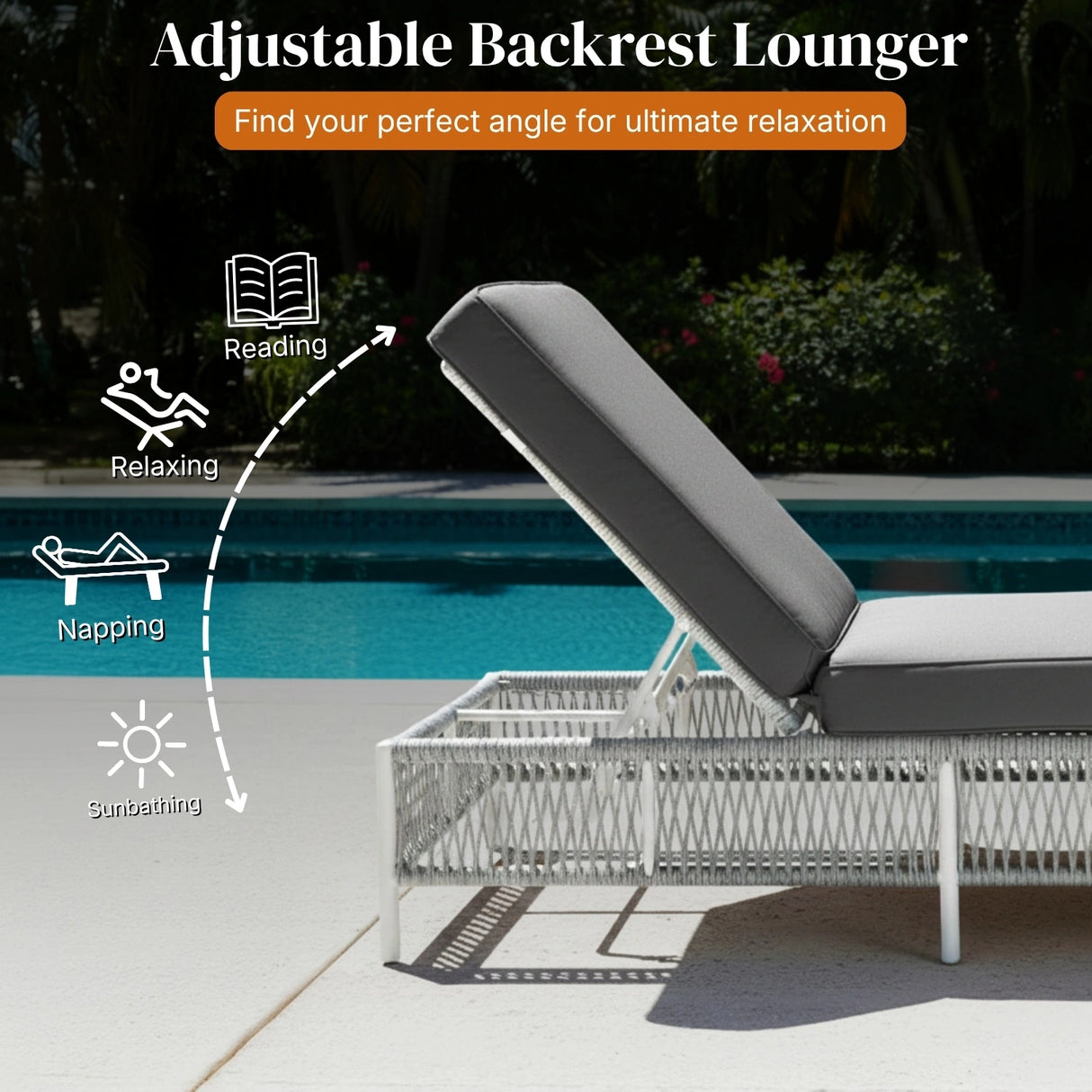 Outdoor Rope Lounge Chairs Set of 2 with Thick Cushions