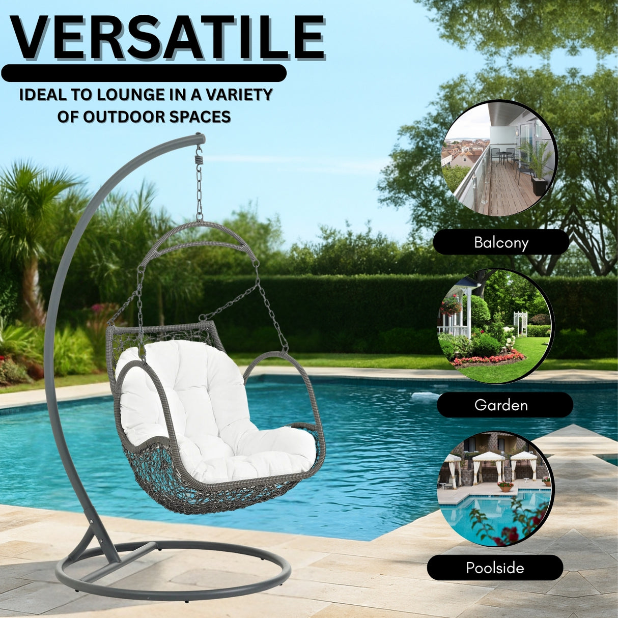Outdoor Rattan Wicker Hanging Swing Chair with Cushion