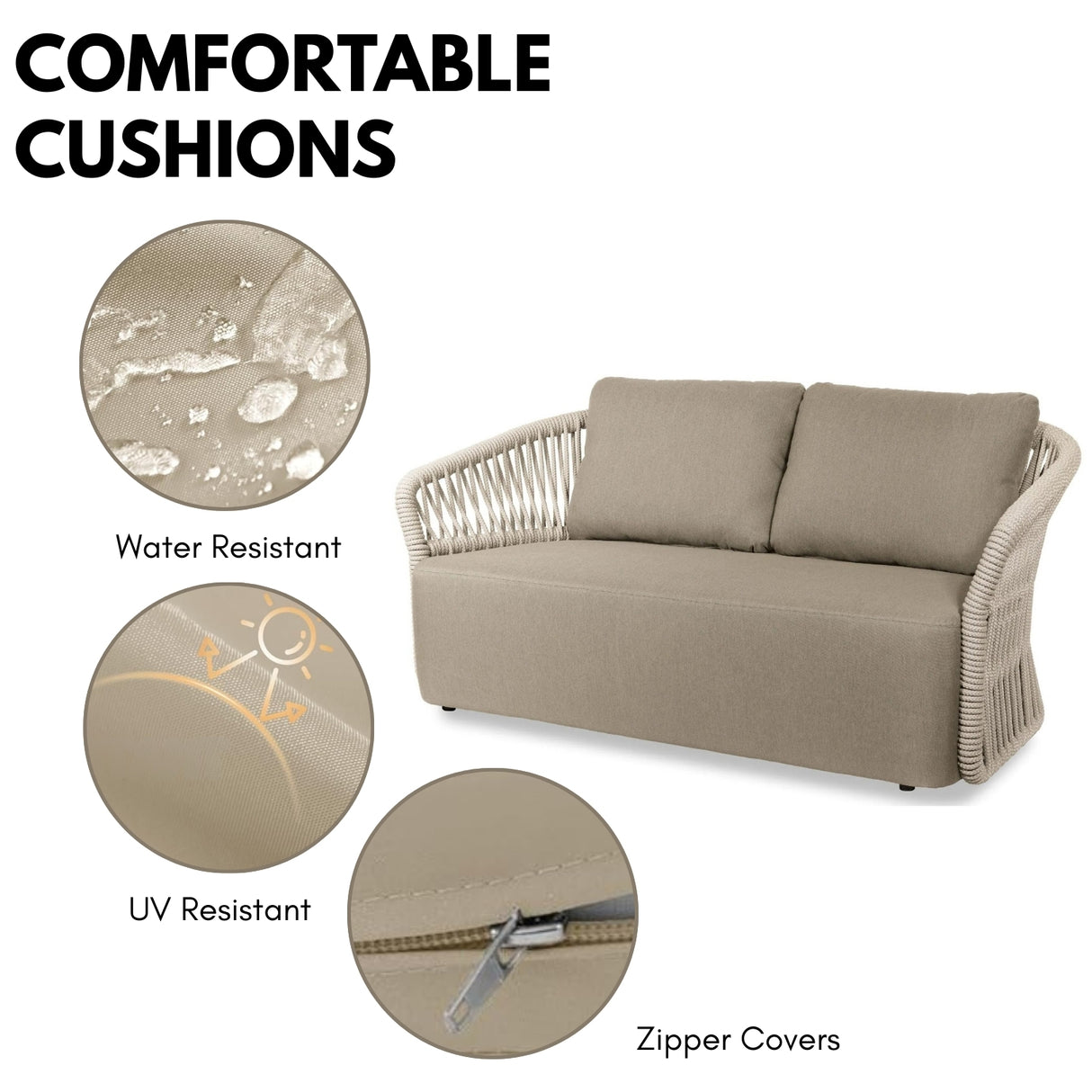 4-Piece Outdoor Braid & Rope Sofa Set (Beige & Dark Cream)