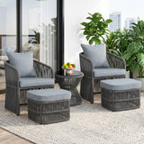 Outdoor 5 Piece Rope Patio Chair Ottoman Set (Grey)