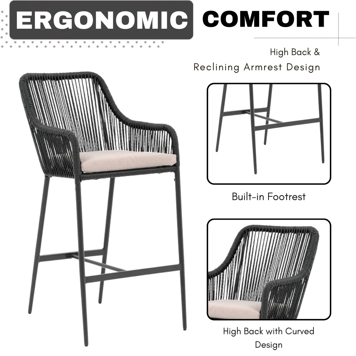 Premium Outdoor Rope 5-Piece Bar Set With a High-Top Table
