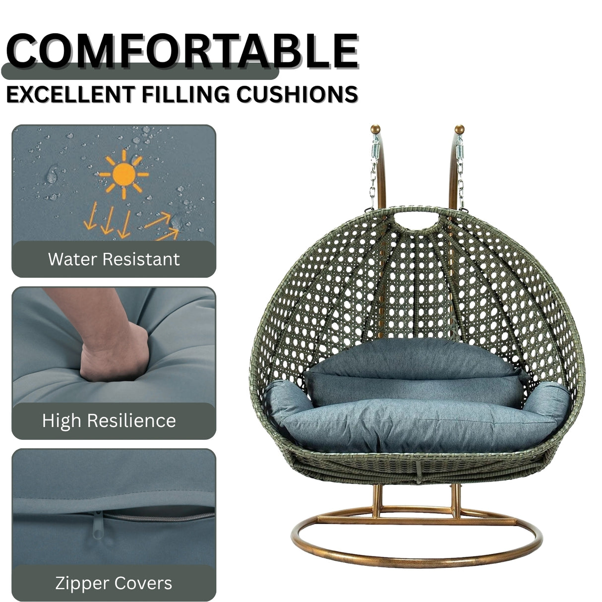 Double Seater Hanging Swing Chair (Dark Brown/Dark Grey)