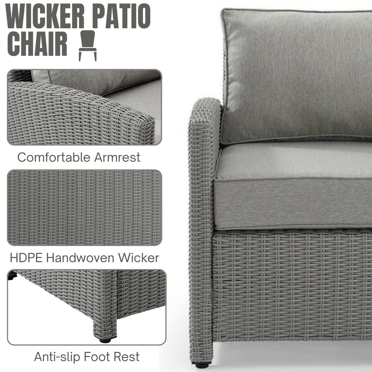 4 Pieces Patio Furniture Set, Outdoor Sectional Sofa