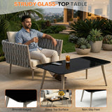 4-Piece Outdoor Rope Sofa Set With Glass Top Table (Grey & Cream)