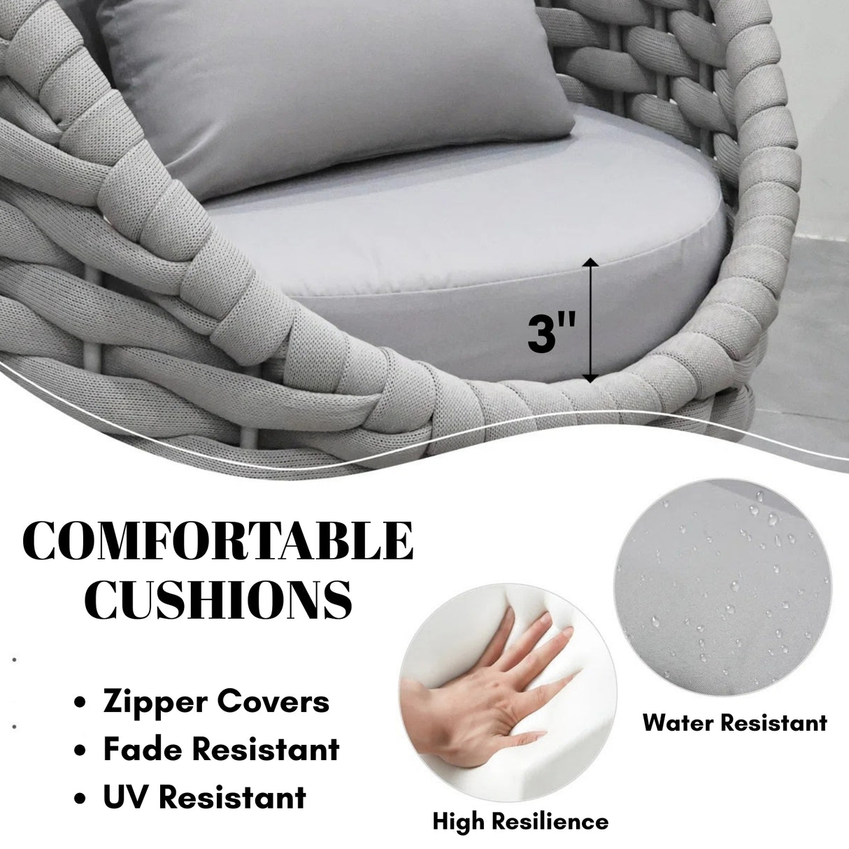 Bird’s Nest Shape 3-Piece Hand-Woven Rope Patio Set