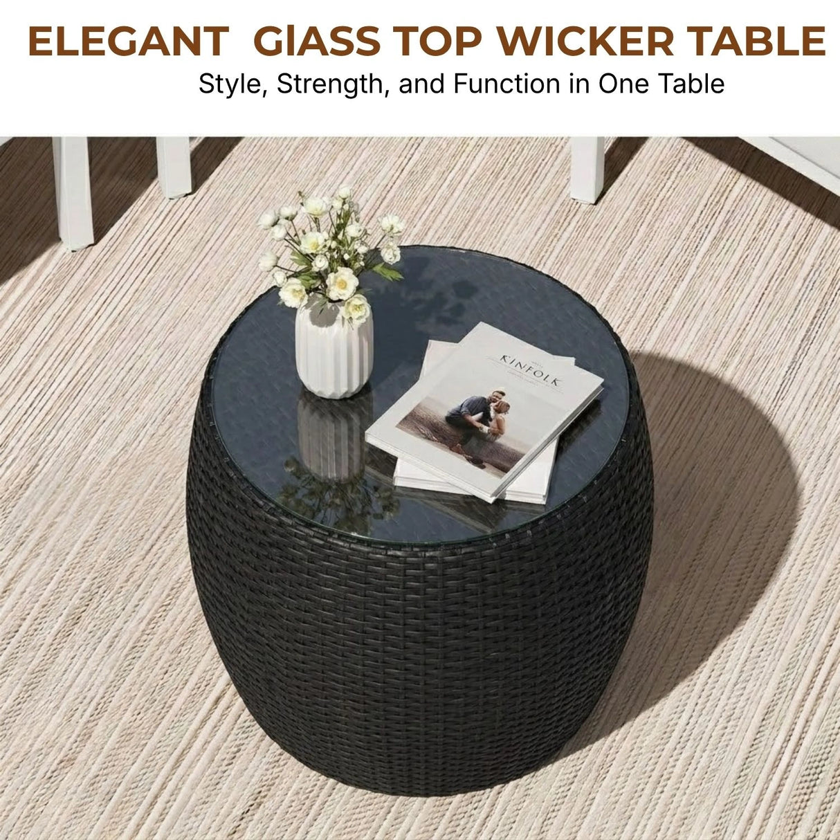 Outdoor Rattan Wicker Daybed with Glass Top Table