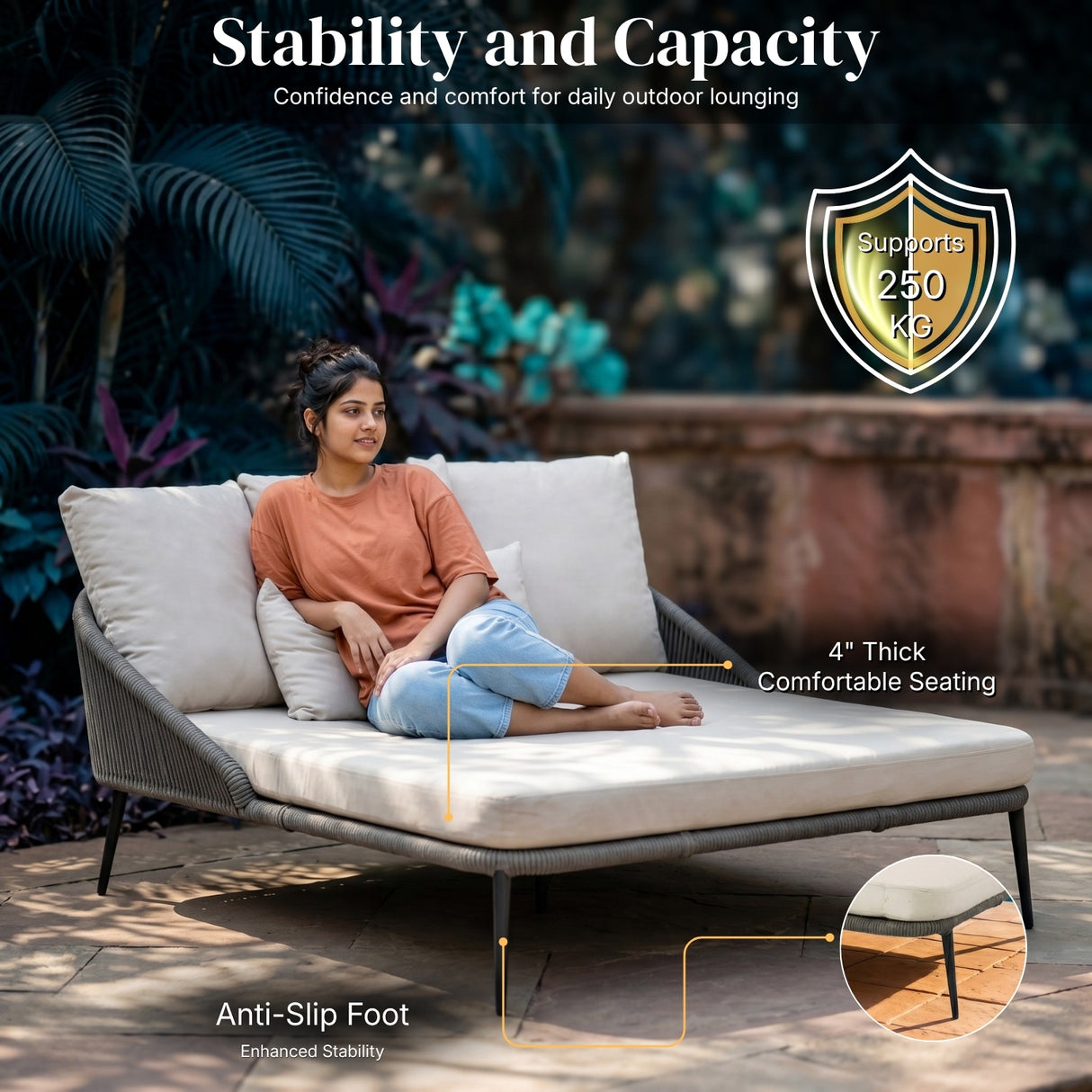 Modern Patio Outdoor Rope Daybed (Grey & Off-White)