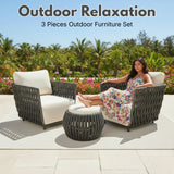 Outdoor Rope 3-Piece Patio Sofa Set (Grey & Off-White)