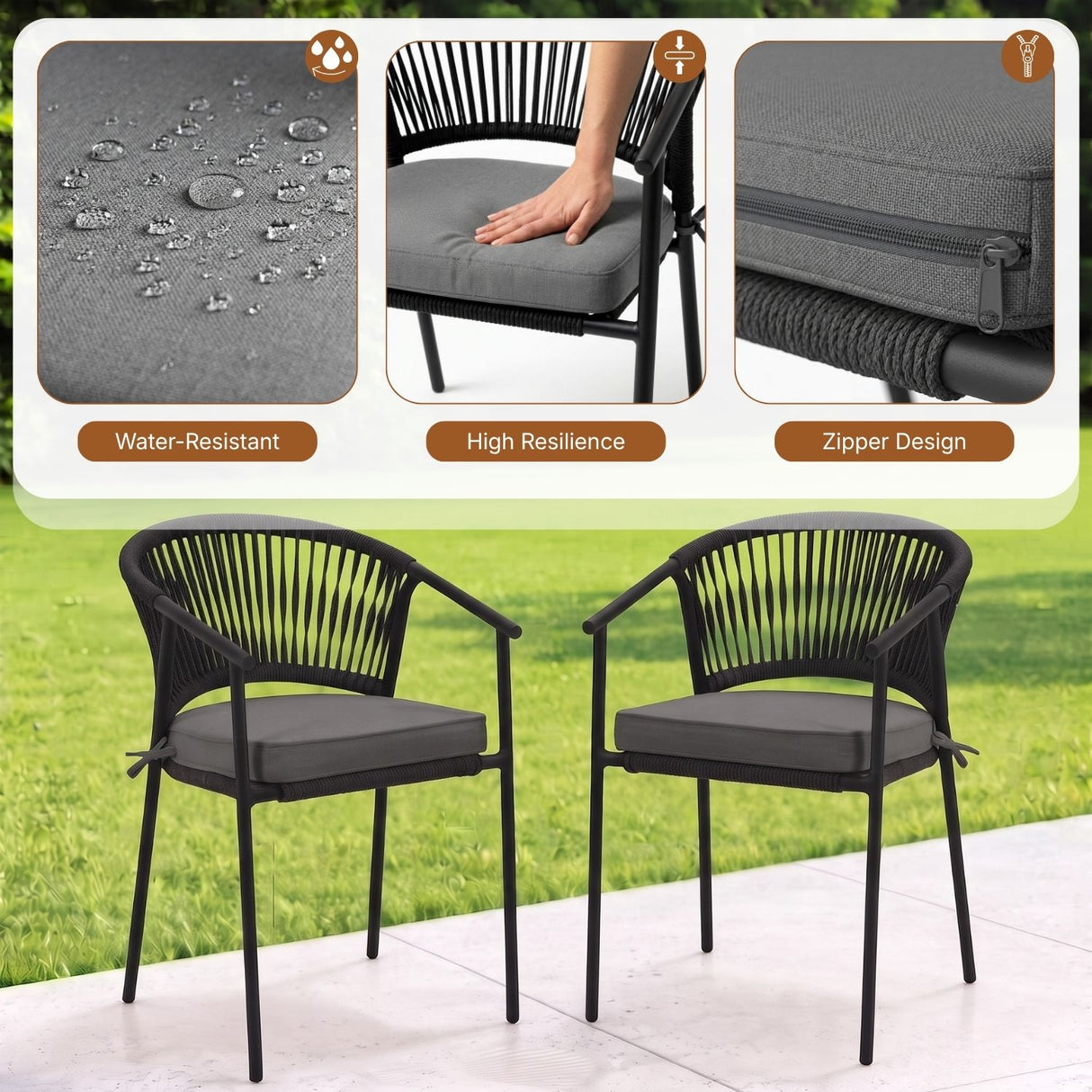 4-Piece Outdoor Rope Patio Dining Chairs