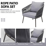 Outdoor Rope 5-Seater Patio Sofa Set with Glass Top Table (Grey)