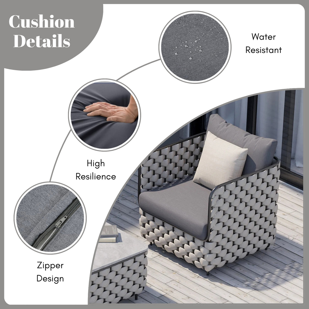 4 Piece Outdoor Rope Sofa Set with Glass Top Coffee Table (Light Grey & Dark Grey)