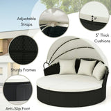 Outdoor Round Canopy Daybed Wicker Patio Furniture Set with Cushions