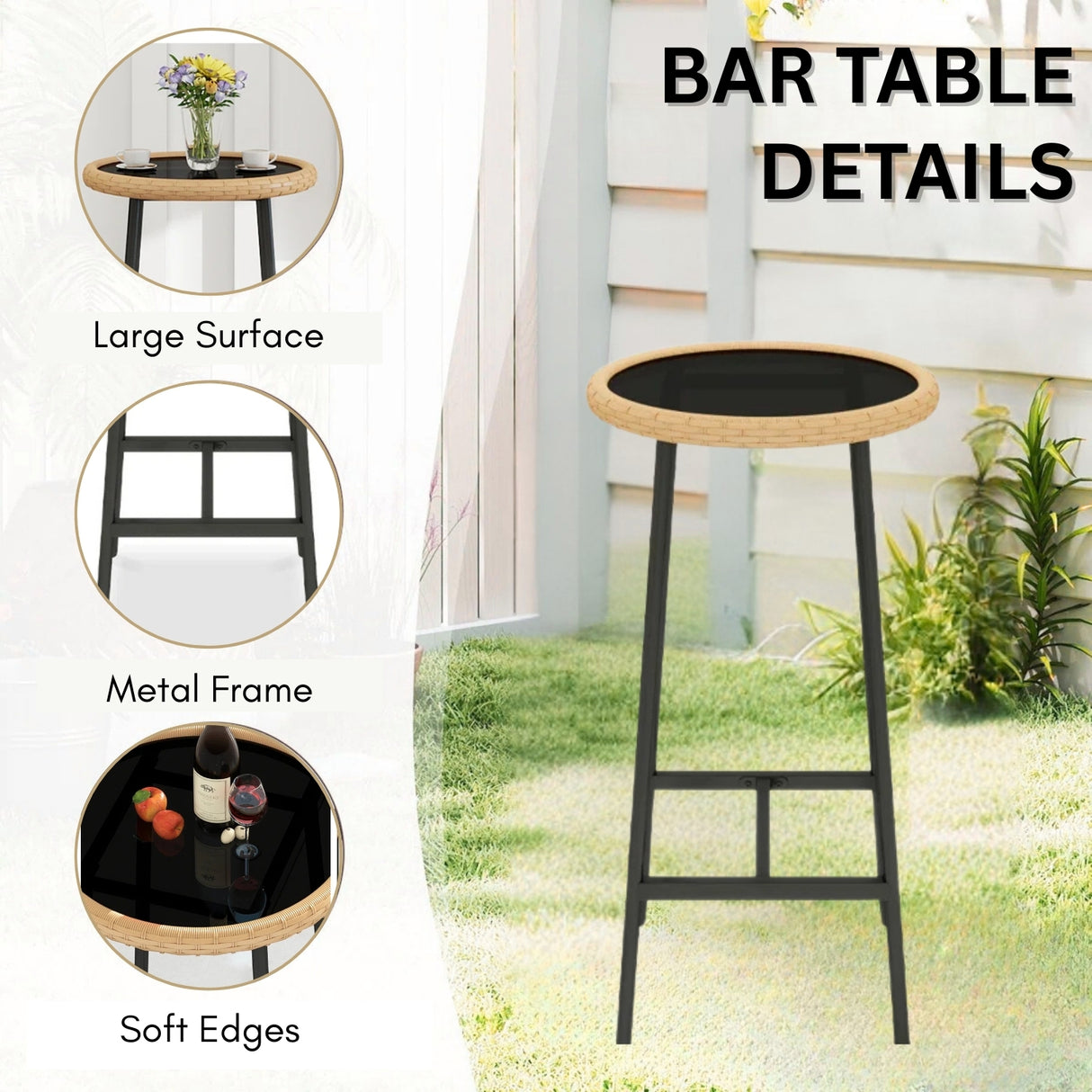 Outdoor Rattan Wicker Bar Set with Round Table