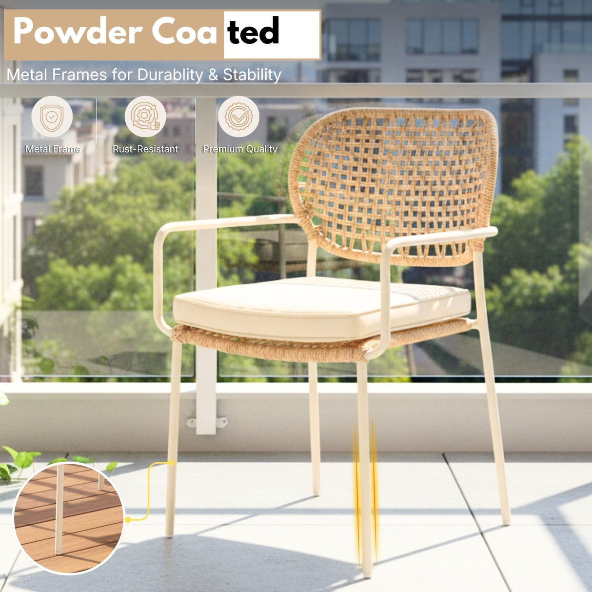 Outdoor Rope Dining Chair with Cushion (Beige & Cream)